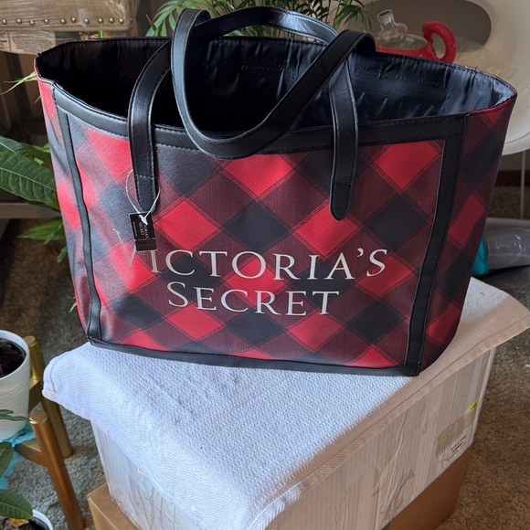 Victoria's Secret Red and Black Plaid Tote - Picture 1 of 3